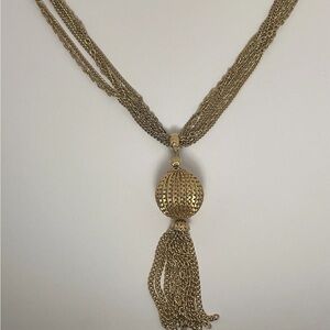 Vintage 6 Strand Gold Toned Globe Tassel 28 Inch Necklace